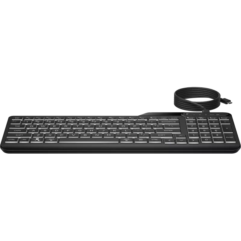 HP 405 multi-device bedraad toetsenbord met achtergrondverlichting, full-size (100%), bedraad, USB, membraan, zwart