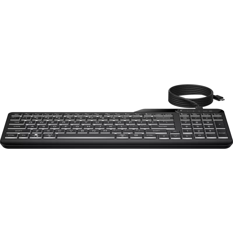 HP 405 multi-device bedraad toetsenbord met achtergrondverlichting, full-size (100%), bedraad, USB, membraan, zwart