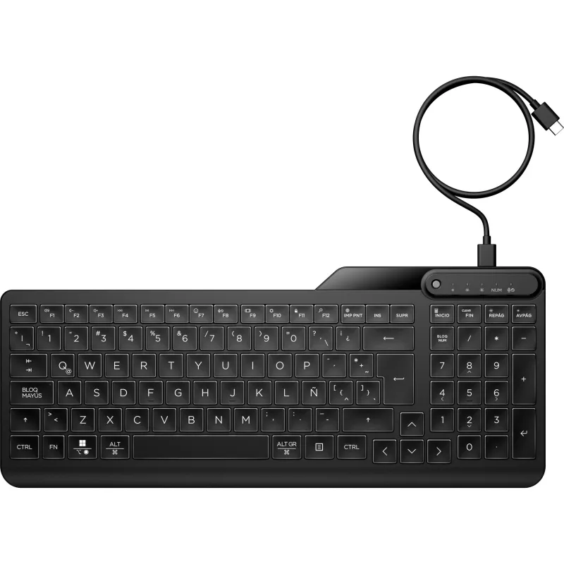 HP 405 multi-device bedraad toetsenbord met achtergrondverlichting, full-size (100%), bedraad, USB, membraan, zwart