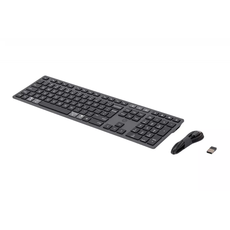 HP 720 multi-device oplaadbaar draadloos toetsenbord, full-size (100%), draadloos, USB + Bluetooth, mechanisch, QWERTY, zwart