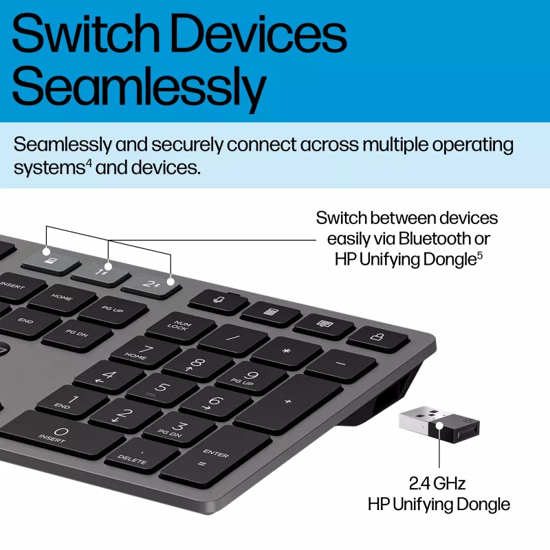HP 725 multi-device oplaadbare draadloze toetsenbord-muisset full-size draadloos Bluetooth