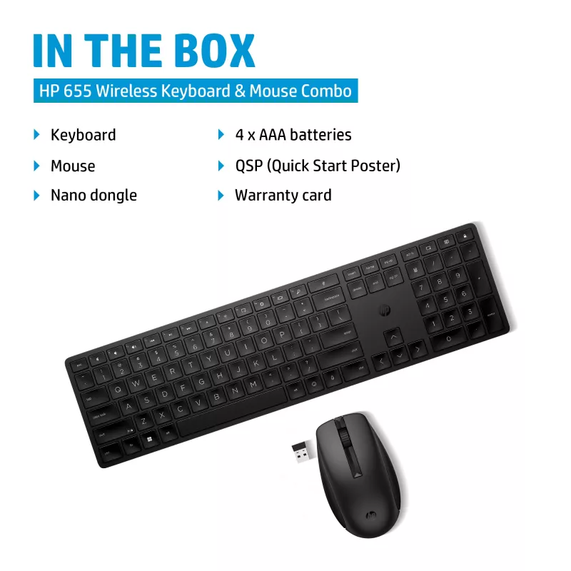 HP 655 draadloze toetsenbord- en muiscombo, zwart, muis meegeleverd
