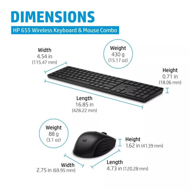 HP 655 draadloze toetsenbord- en muiscombo, zwart, muis meegeleverd