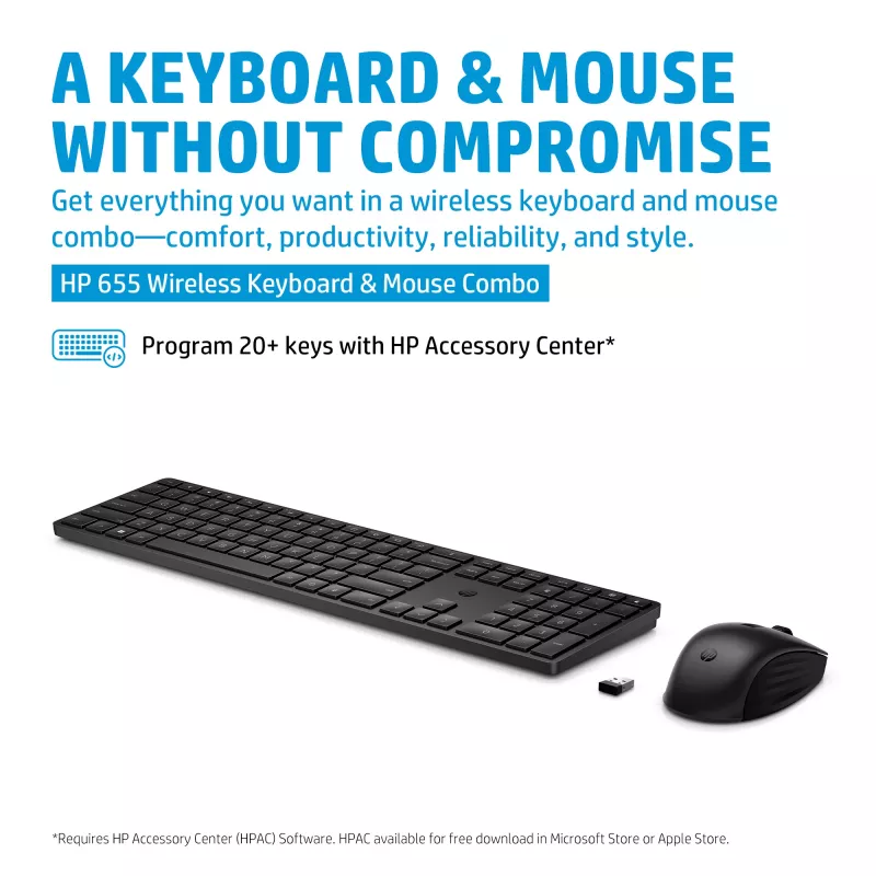 HP 655 draadloze toetsenbord- en muiscombo, zwart, muis meegeleverd
