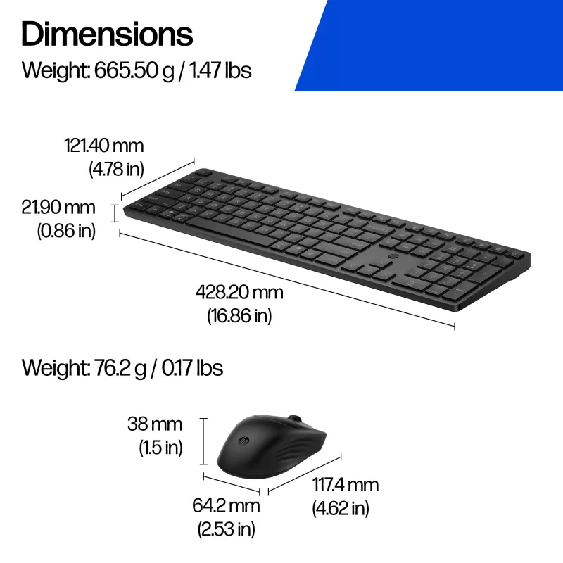 Toetsenbord- en muisset HP 495C — draadloos full-size toetsenbord, multi-device muis, USB/RF/Bluetooth, zwart
