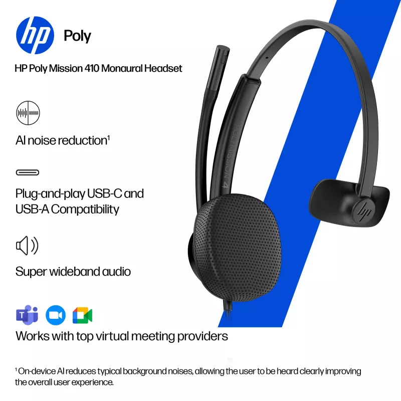 HP Poly Mission 415 monaurale USB-kabelheadset (bulk), 99 g, zwart