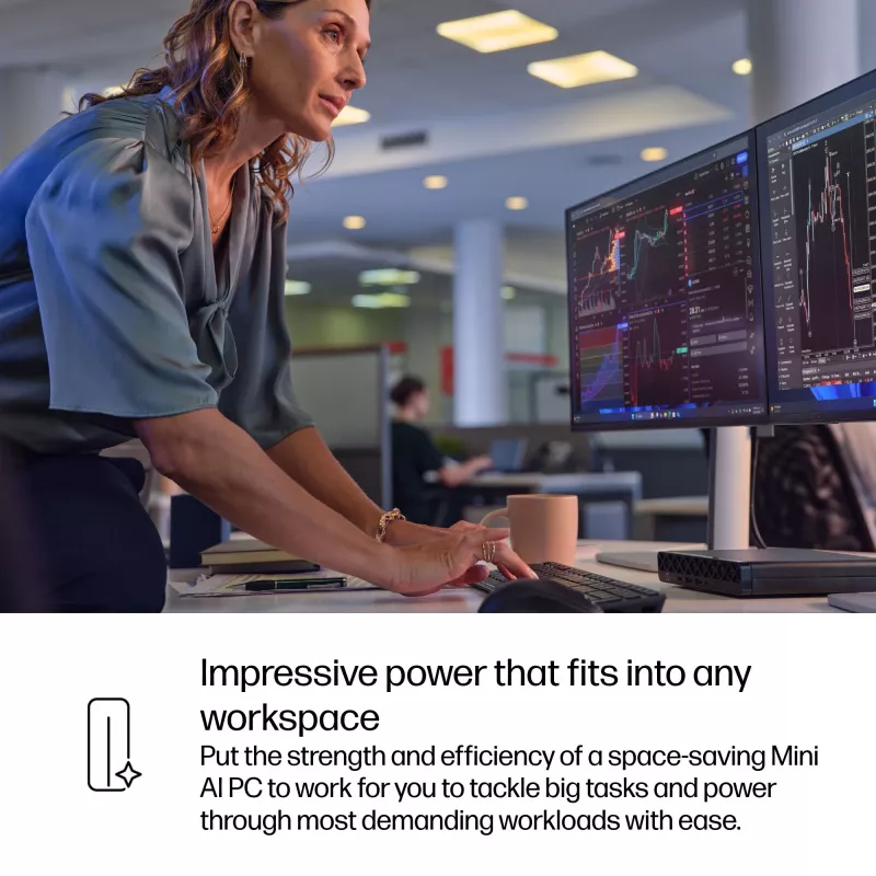 Mini PC HP EliteDesk 8 Mini G1i AI — Intel Core Ultra 7 265T, 16 GB DDR5, 1 TB SSD, Windows 11 Pro, zwart