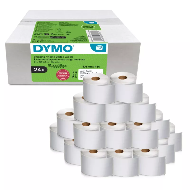Labelrollenpak Dymo LabelWriter 101 x 54 mm, witte papieretiketten, 24 rollen (220 etiketten/rol)