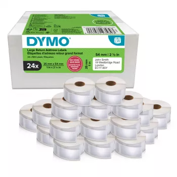 Labelrollen Dymo 2223589 – witte papieretiketten 5,4 × 2,5 cm, 500 etiketten/rol, 12000 etiketten/pak, FSC