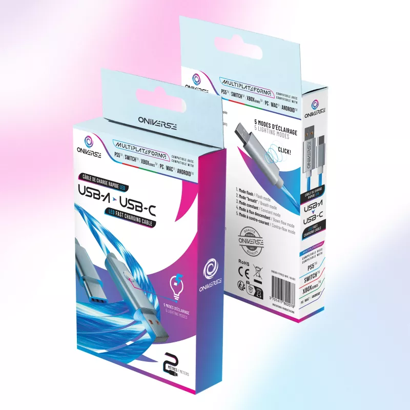 Oniverse USB-A naar USB-C Quick Charge-kabel met LED - 2 meter - wit (multiplatform)