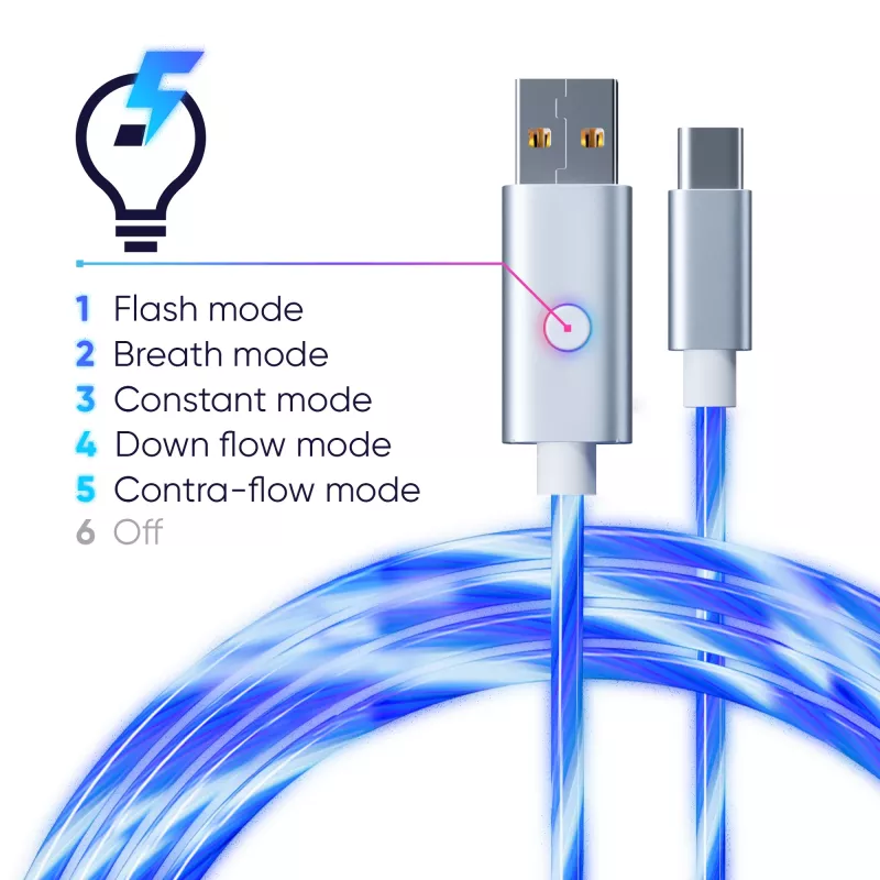 Oniverse USB-A naar USB-C Quick Charge-kabel met LED - 2 meter - wit (multiplatform)