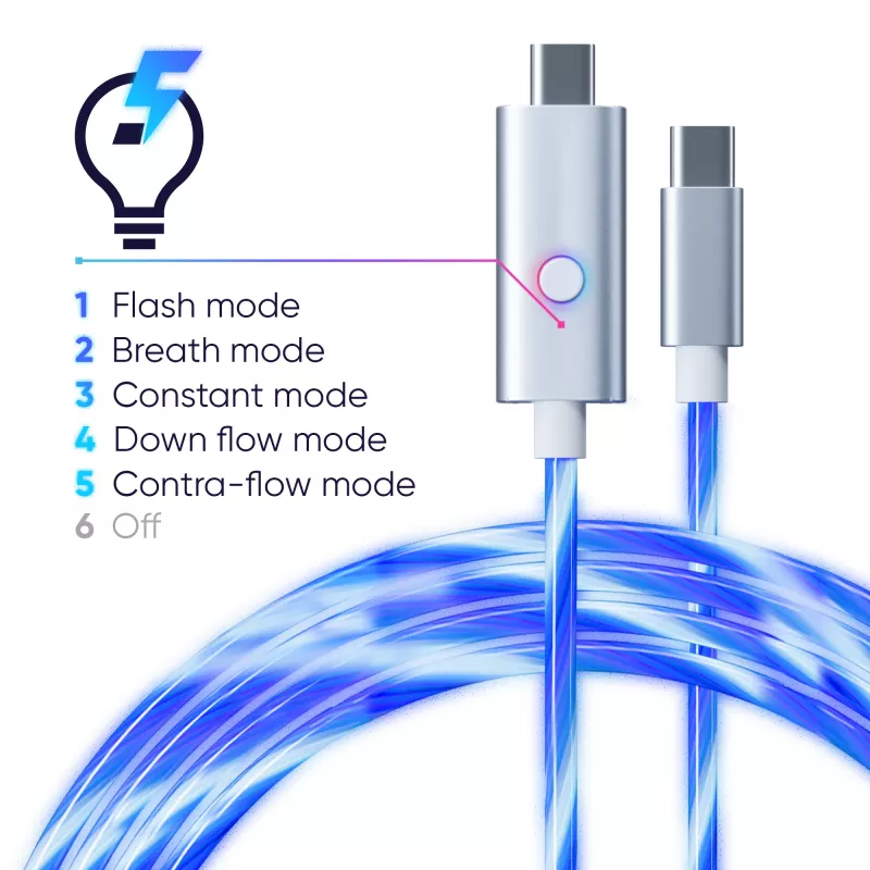 Oniverse USB-C naar USB-C snellaadkabel - 2 meter - LED (multiplatform)
