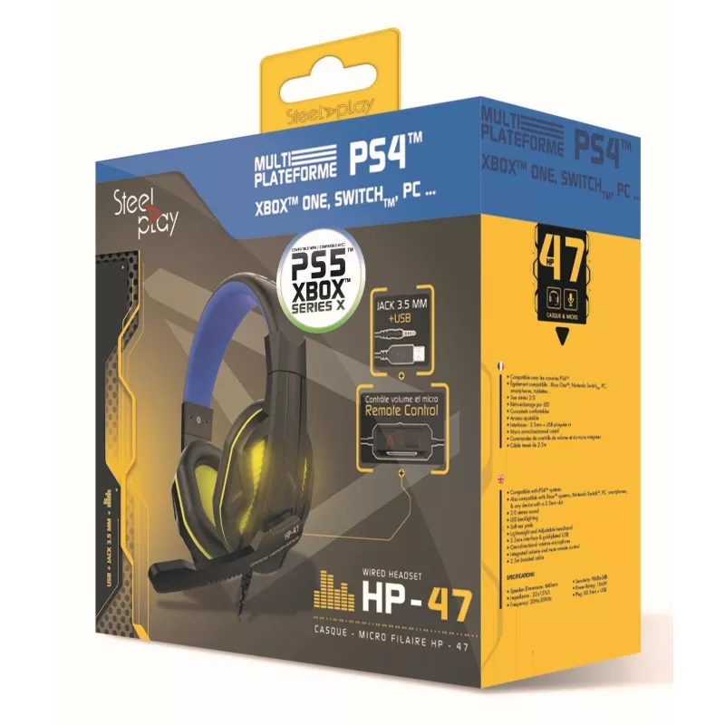 Steelplay HP47 headset bedraad hoofdband gaming zwart, geel