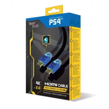 Steelplay 4K 2.0 HDMI High Speed Ultra HD LED-kabel 2M, 2 m, HDMI Type A (standaard), HDMI Type A (standaard), 3D, 18 Gbit/s, zwart, blauw