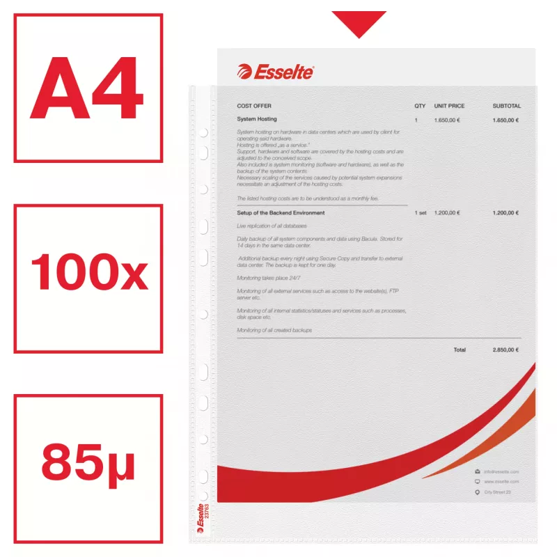 Esselte insteekhoes A4 75my helder 100 st