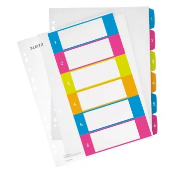 Leitz indices printable PP A4+ 1-6 WOW, numeriek register, polypropyleen (PP), meerkleurig, staand, A4 maxi, 0,3 mm