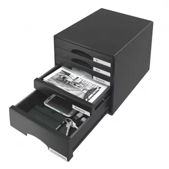 Leitz ladekast Plus met 5 laden, 5 lade(n), kunststof, zwart, 287 x 363 x 270 mm