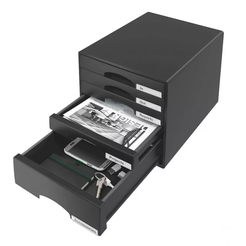 Leitz ladekast Plus met 5 laden, 5 lade(n), kunststof, zwart, 287 x 363 x 270 mm