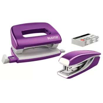 Leitz nietpistool & perforator set Mini WOW, 10 vel, metallic, violet, metaal, kunststof, 80 g/m², 3,5 cm, achter