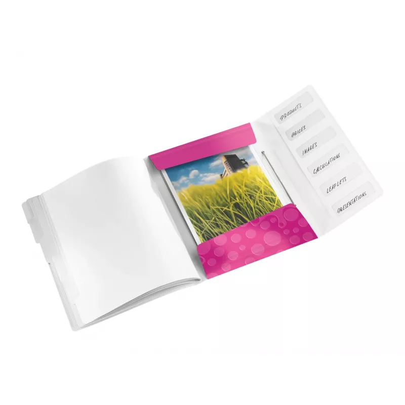Leitz WOW PP-ringband met 6 tabs, A4, polypropyleen (PP), metallic, roze, 200 blad, 260 mm, 17 mm