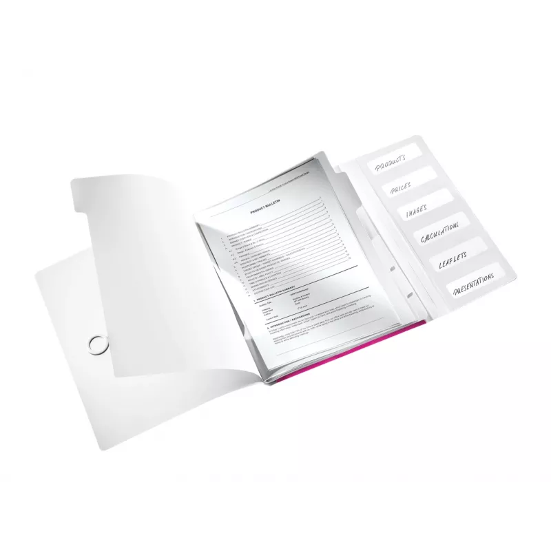 Leitz WOW PP-ringband met 6 tabs, A4, polypropyleen (PP), metallic, roze, 200 blad, 260 mm, 17 mm