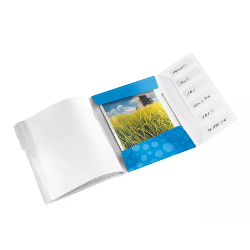 Leitz WOW PP-tabbladenboek, 6 tabs, A4, polypropyleen (PP), blauw, metallic, 200 blad, 260 mm, 17 mm