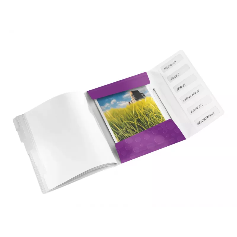 Leitz WOW PP-tabbladenboek, 6 tabbladen, A4, polypropyleen (PP), metallic, paars, 200 blad, 260 mm, 17 mm