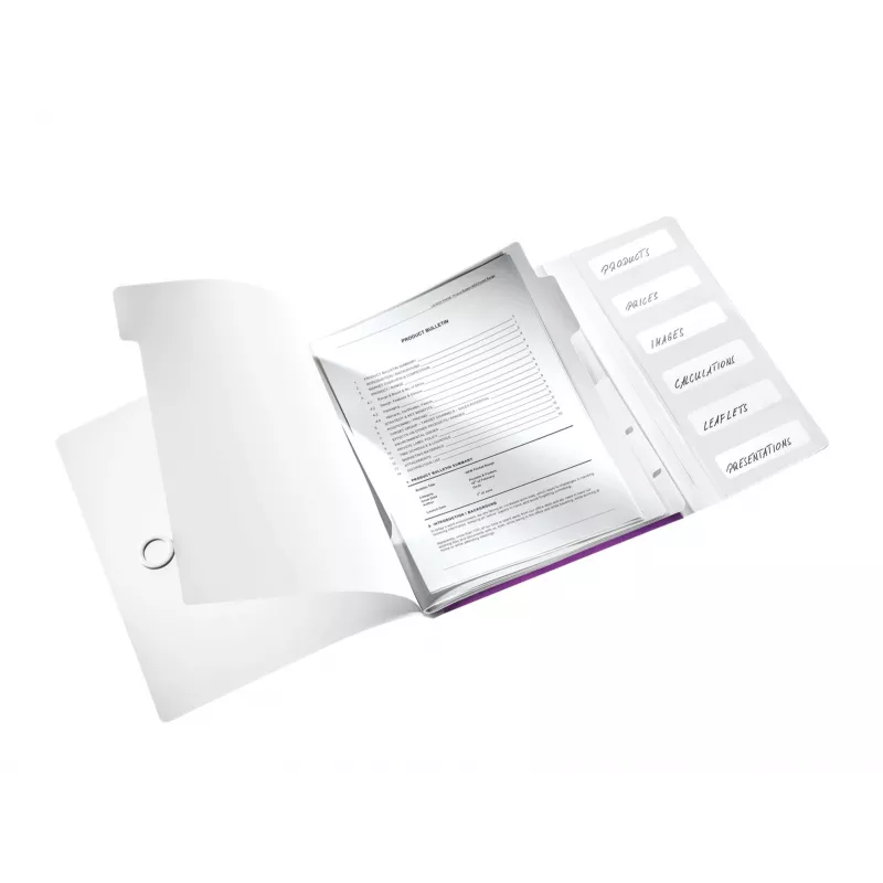 Leitz WOW PP-tabbladenboek, 6 tabbladen, A4, polypropyleen (PP), metallic, paars, 200 blad, 260 mm, 17 mm