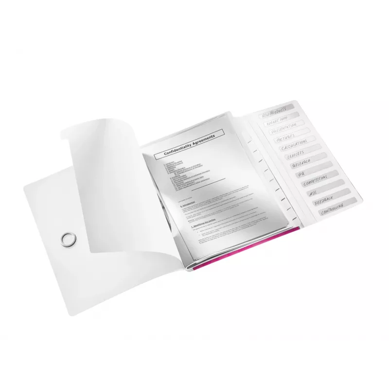 Leitz WOW tabboek van PP, 12 tabs, A4, polypropyleen (PP), metallic, roze, 200 blad, 265 mm, 17 mm