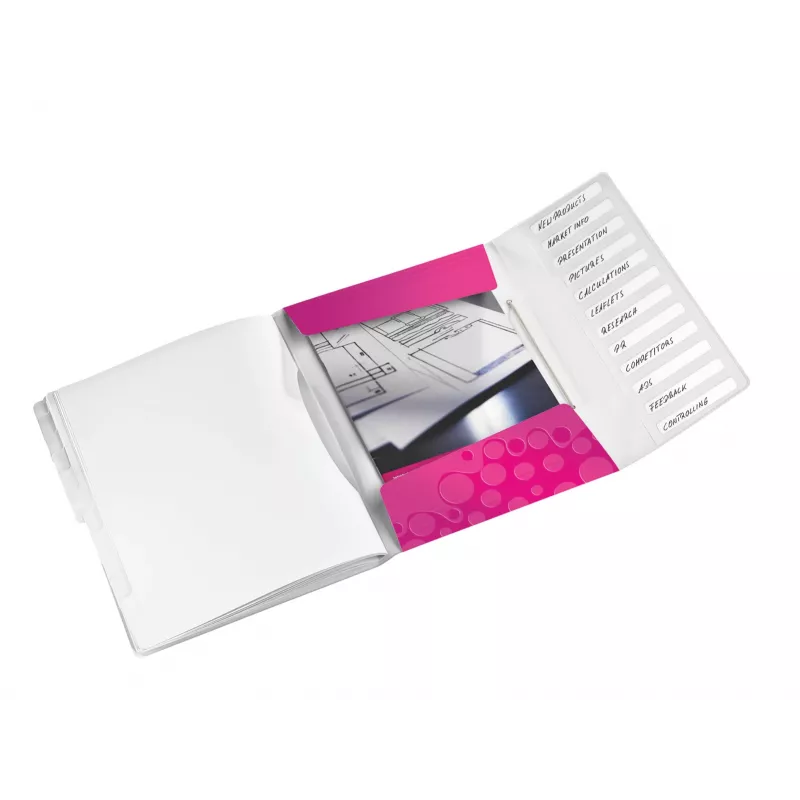 Leitz WOW tabboek van PP, 12 tabs, A4, polypropyleen (PP), metallic, roze, 200 blad, 265 mm, 17 mm