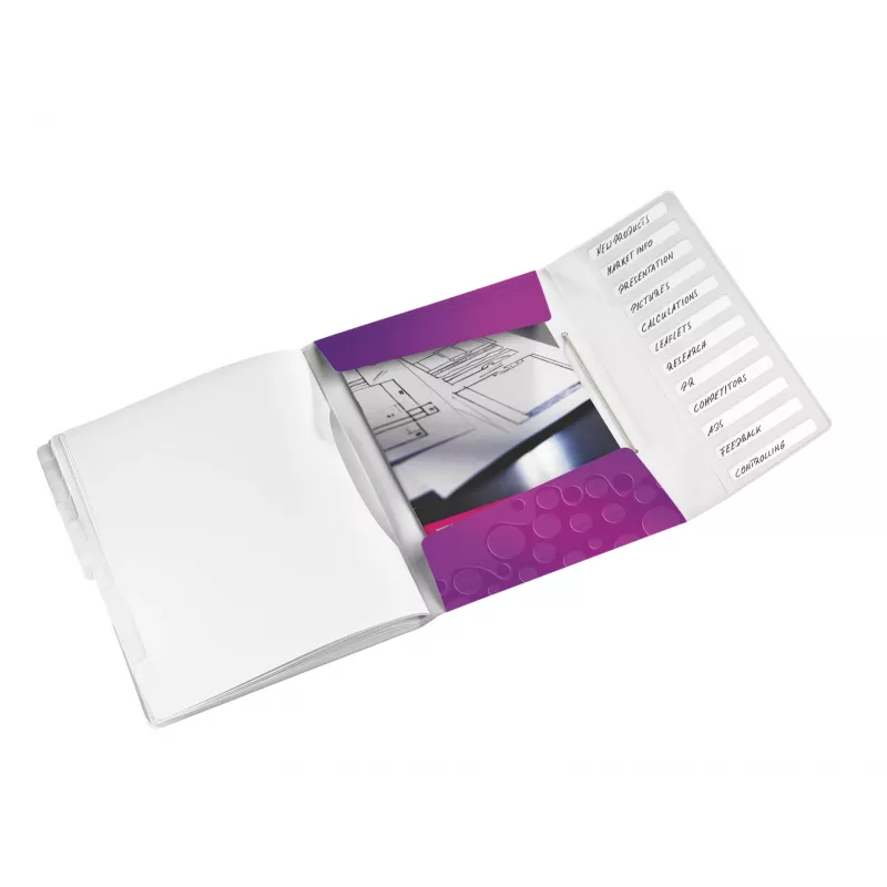 Leitz scheidingsbladenboek WOW PP 12 tabs, A4, polypropyleen (PP), metallic, paars, 200 blad, 265 mm, 17 mm