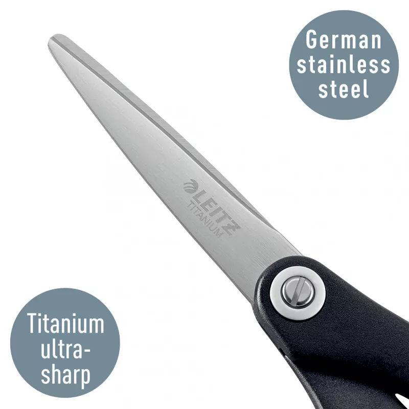 Leitz Titanium kwaliteitsschaar 150 mm, volwassenen, rechte snede, per stuk, zwart, metallic, edelstaal, titanium