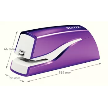 Leitz NeXXt nietmachine op batterijen WOW 5566, 10 vel, 1 cm, kunststof, paars, wit, batterij, 50 mm