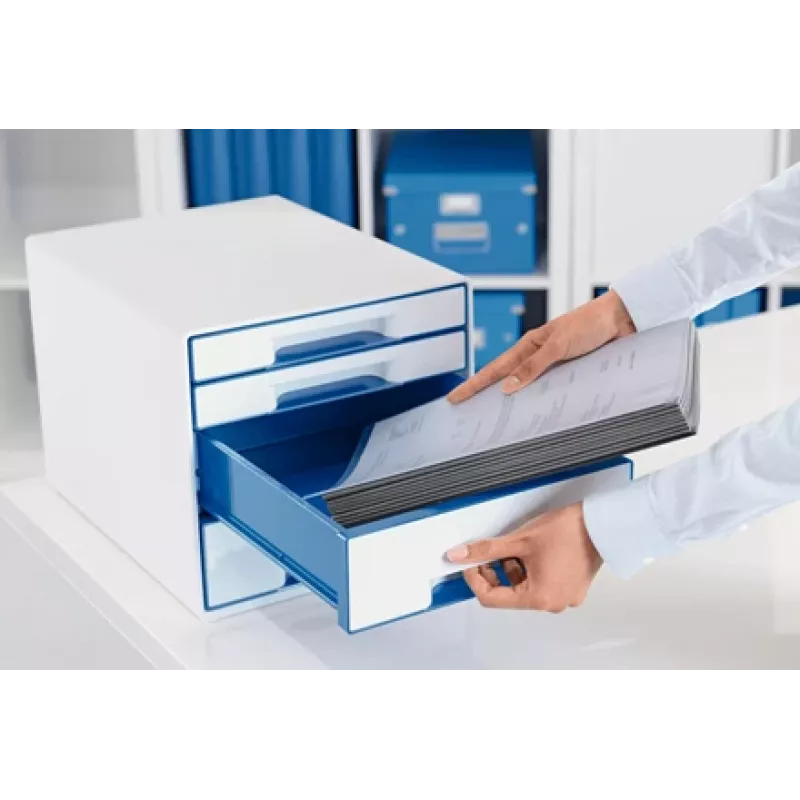 Leitz WOW Cube Ladeblok 4 laden, 4 laden, kunststof, blauw, wit, 1 stuk, 287 mm, 270 mm