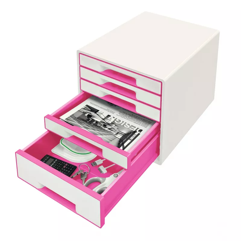 Leitz Ladeblok WOW Cube 5 laden, 5 lade(n), kunststof, roze, wit, 1 stuk, 270 mm, 287 mm