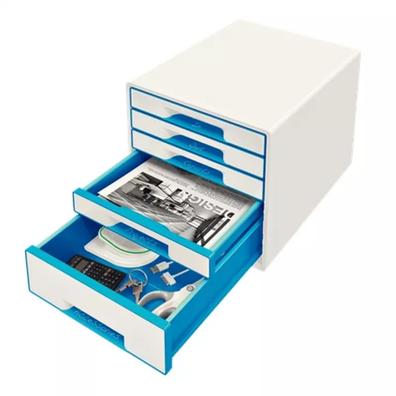 Leitz Ladeblok WOW Cube 5 laden, 5 laden, kunststof, blauw, wit, 1 stuk, 287 mm, 270 mm