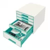 Leitz WOW Cube Ladeblok met 5 laden, 5 laden, kunststof, turquoise, wit, 1 stuk, 287 mm, 270 mm