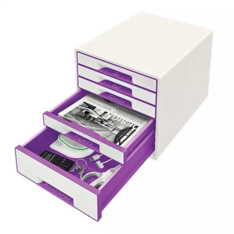 Leitz Ladeblok WOW Cube 5 laden, 5 lade(n), kunststof, violet, wit, 1 stuk, 287 mm, 270 mm