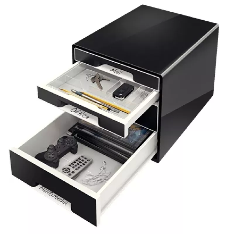 Leitz Desk Cube 4 laden, 4 lade(n), kunststof, zwart, 1 stuk, 270 mm, 287 mm