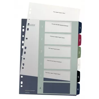 Leitz Index PC Printable 1-6 Style PP A4+, numeriek register, polypropyleen (PP), meerkleurig, staand, A4 Maxi, 245 mm