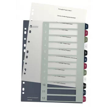 Leitz Index PC Printable 1-12 Style PP A4+, numeriek register, polypropyleen (PP), meerkleurig, staand, A4 Maxi, 245 mm