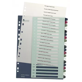 Leitz Index PC Printable 1-20 Style PP A4+, numeriek tabregister, polypropyleen (PP), meerkleurig, staand, A4 Maxi, 245 mm