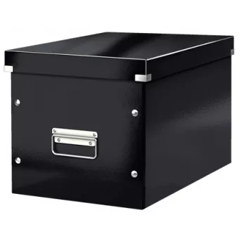 Leitz Box Click & Store WOW Cube Grote opbergbox, opbergbox, zwart, rechthoekig, karton, monochroom, binnen