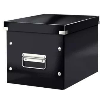 Leitz Click & Store WOW Cube Medium Opbergbox, opbergbox, zwart, rechthoekig, karton, monochroom, binnen