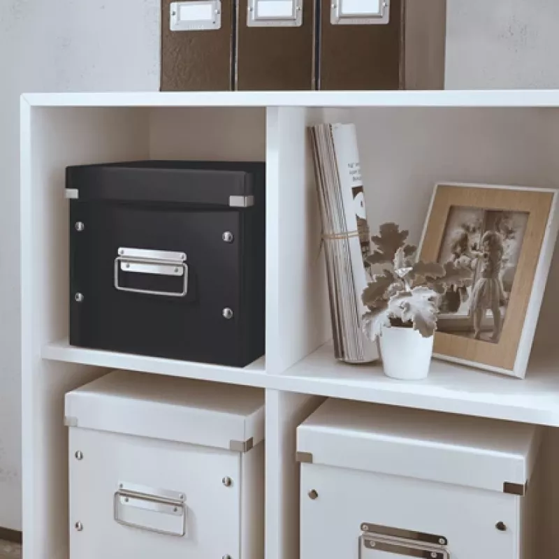 Leitz Click & Store WOW Cube Medium Opbergbox, opbergbox, zwart, rechthoekig, karton, monochroom, binnen