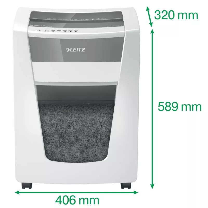 Leitz IQ Office Pro papierversnipperaar P5, microsnede, 23 cm, 2 x 15 mm, 30 l, 300 vel, 55 dB