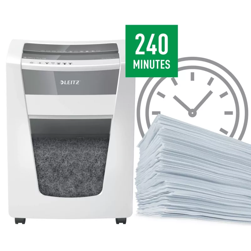 Leitz IQ Office Pro papierversnipperaar P5, microsnede, 23 cm, 2 x 15 mm, 30 l, 300 vel, 55 dB