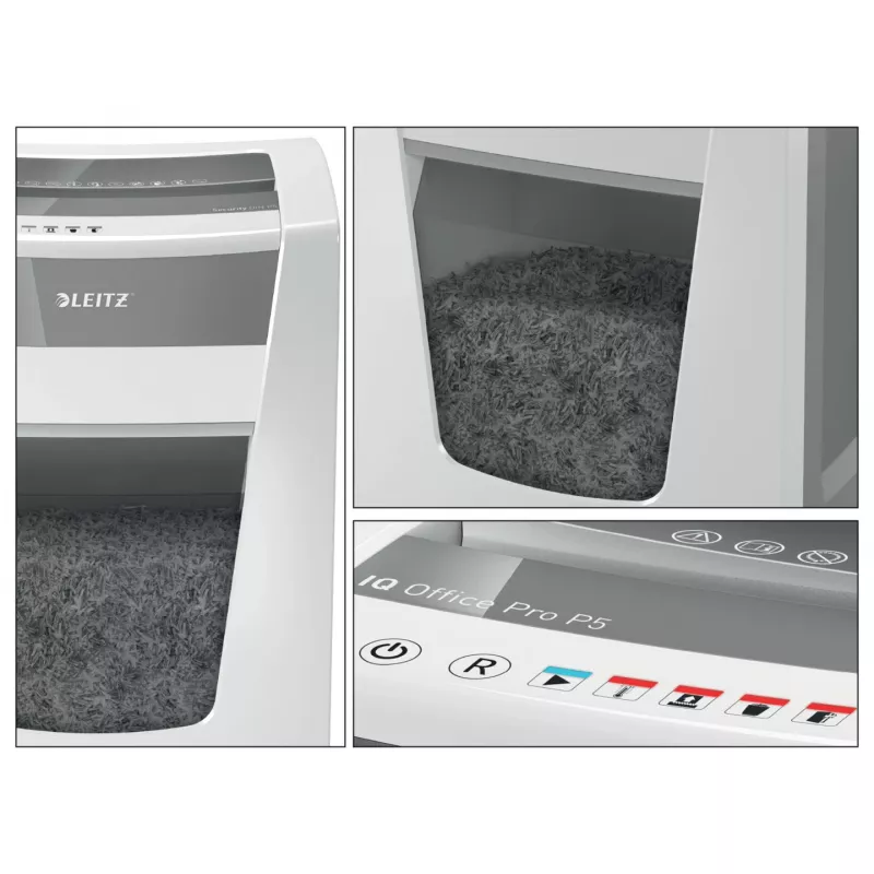 Leitz IQ Office Pro papierversnipperaar P5, microsnede, 23 cm, 2 x 15 mm, 30 l, 300 vel, 55 dB