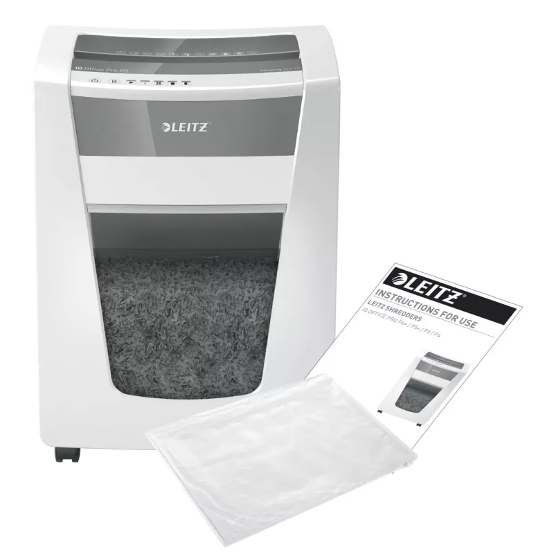Leitz IQ Office Pro papierversnipperaar P5, microsnede, 23 cm, 2 x 15 mm, 30 l, 300 vel, 55 dB