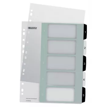 Leitz index Printable PP A4+ 1-5 WOW wit/zwart, numeriek register, polypropyleen (PP), zwart, wit, A4 maxi, 245 mm, 305 mm